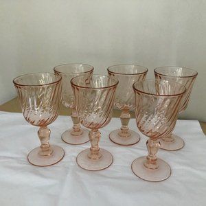 6 Arcoroc Pink Rosaline Swirl Wine Glasses